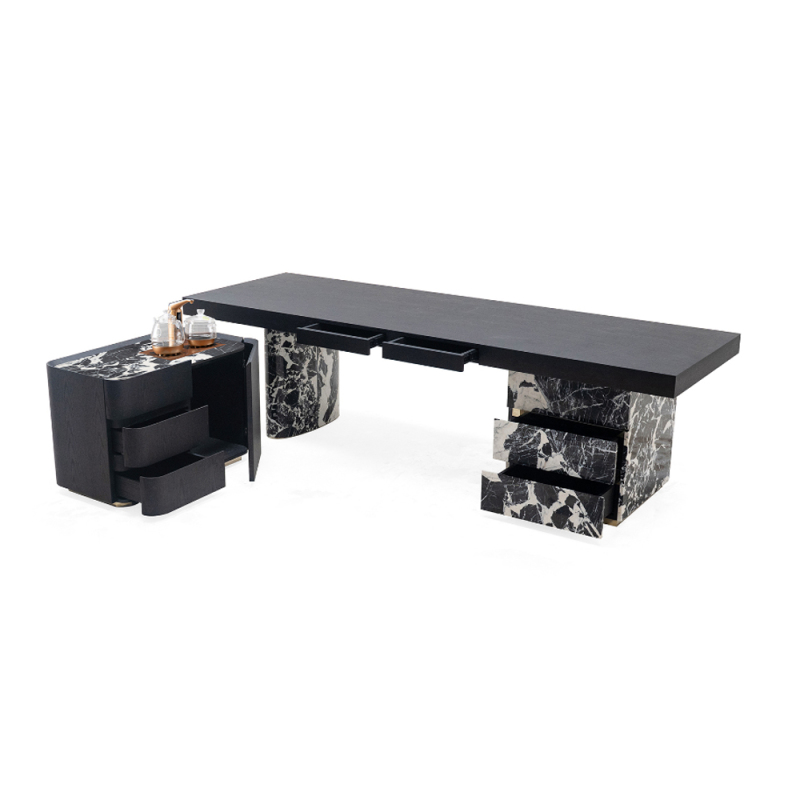 Modern Marble Tea Table with Metal Frame for Living Room
