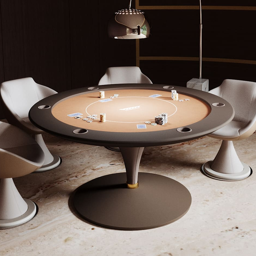 Modern Round Game Table with Felt Surface and Wooden Frame