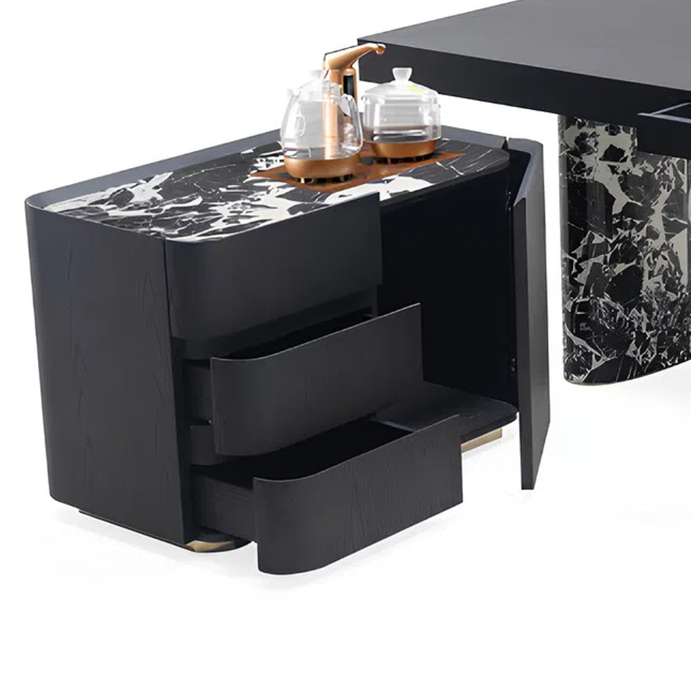 Modern Marble Tea Table with Metal Frame for Living Room