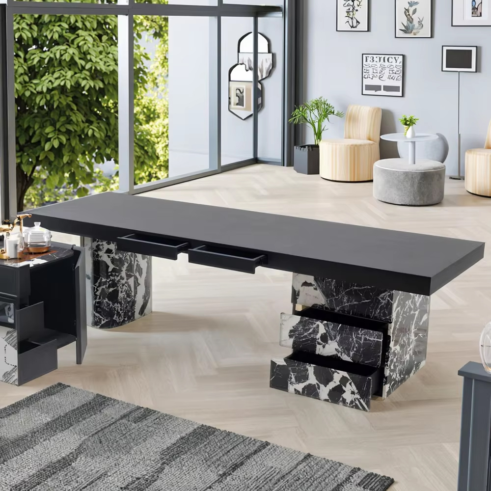 Modern Marble Tea Table with Metal Frame for Living Room