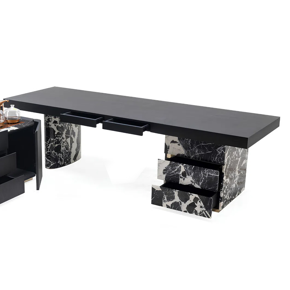 Modern Marble Tea Table with Metal Frame for Living Room