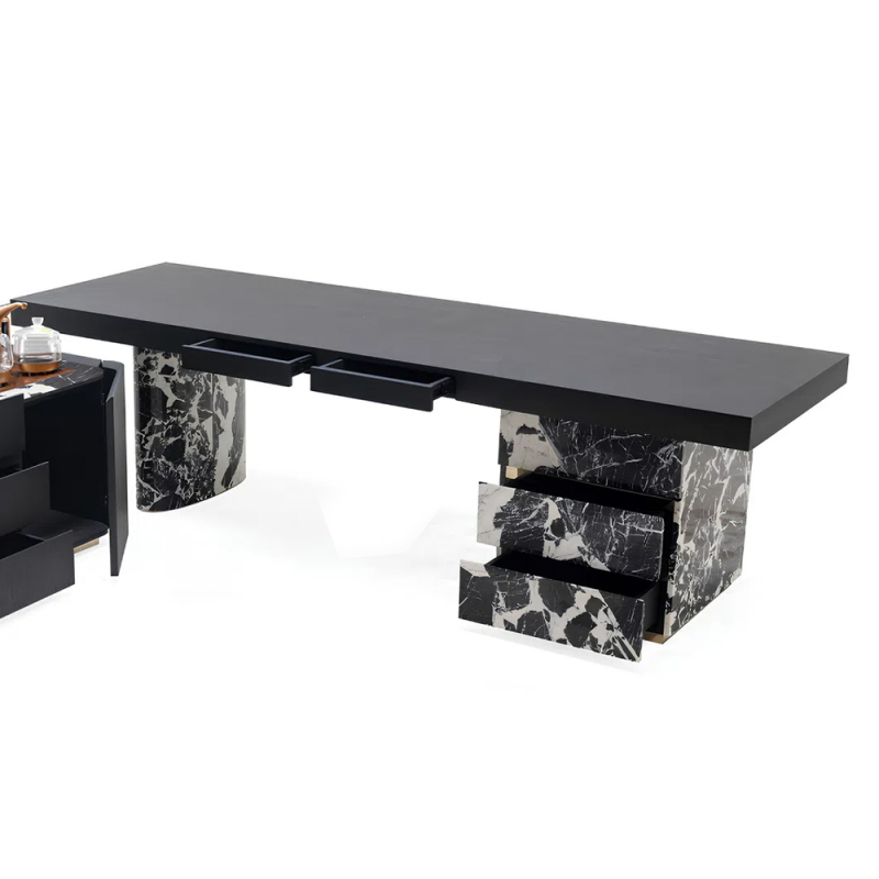 Modern Marble Tea Table with Metal Frame for Living Room