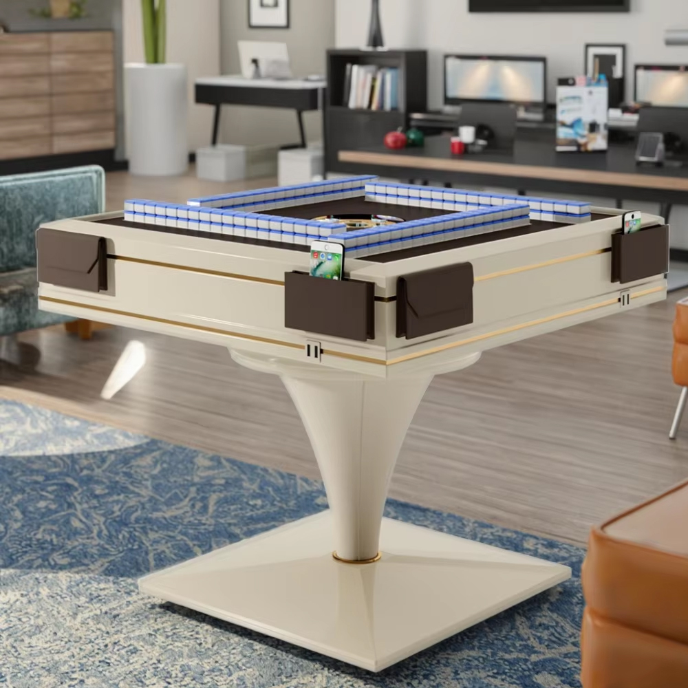 Modern Mahjong Table with Felt Surface and Wooden Frame
