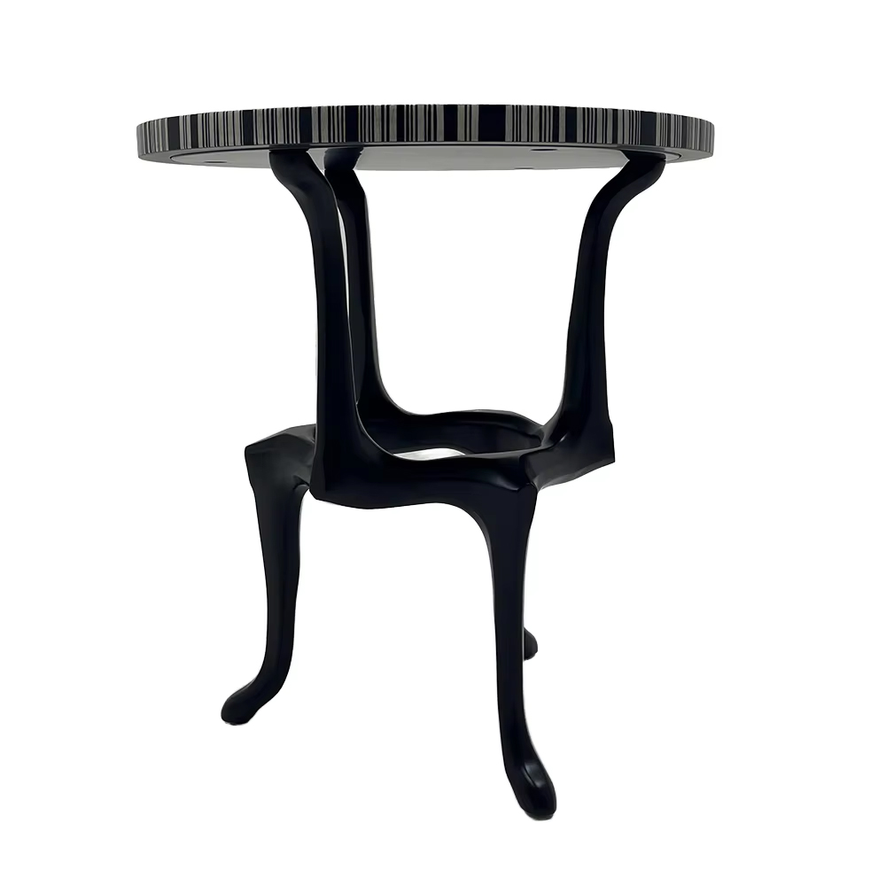 Modern Round Side Table with Wooden Top for Living Room