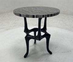 Modern Round Side Table with Wooden Top for Living Room