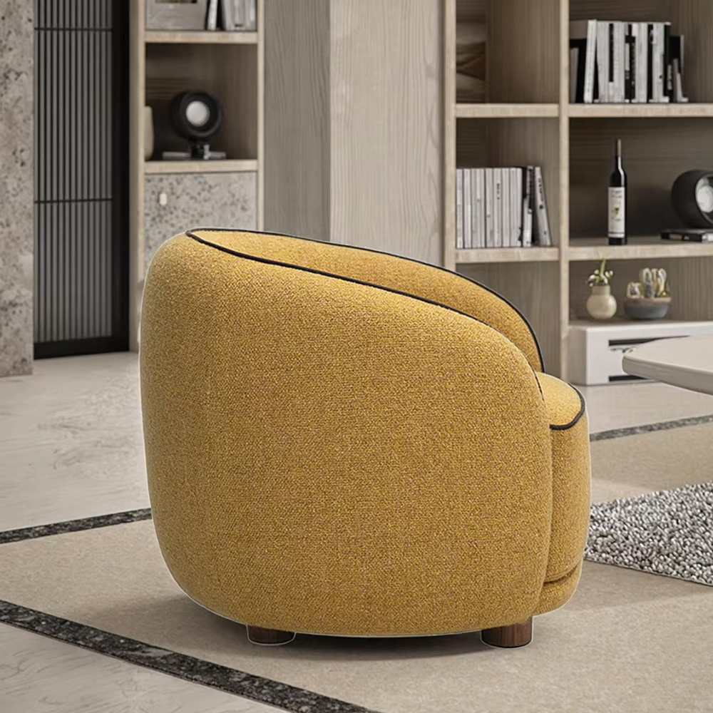 Modern Curved Lounge Chair with Upholstered Seat and Wooden Base