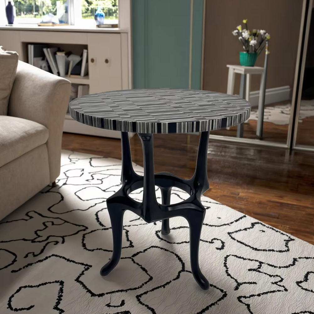 Modern Round Side Table with Wooden Top for Living Room