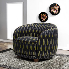 Modern Curved Lounge Chair with Upholstered Seat and Wooden Base