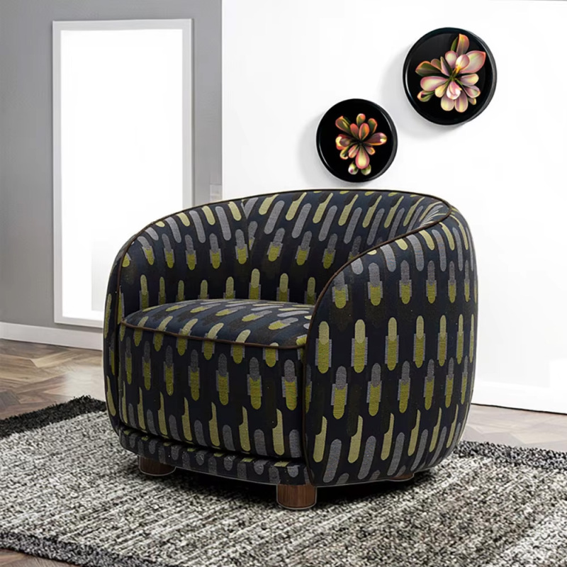 Modern Curved Lounge Chair with Upholstered Seat and Wooden Base
