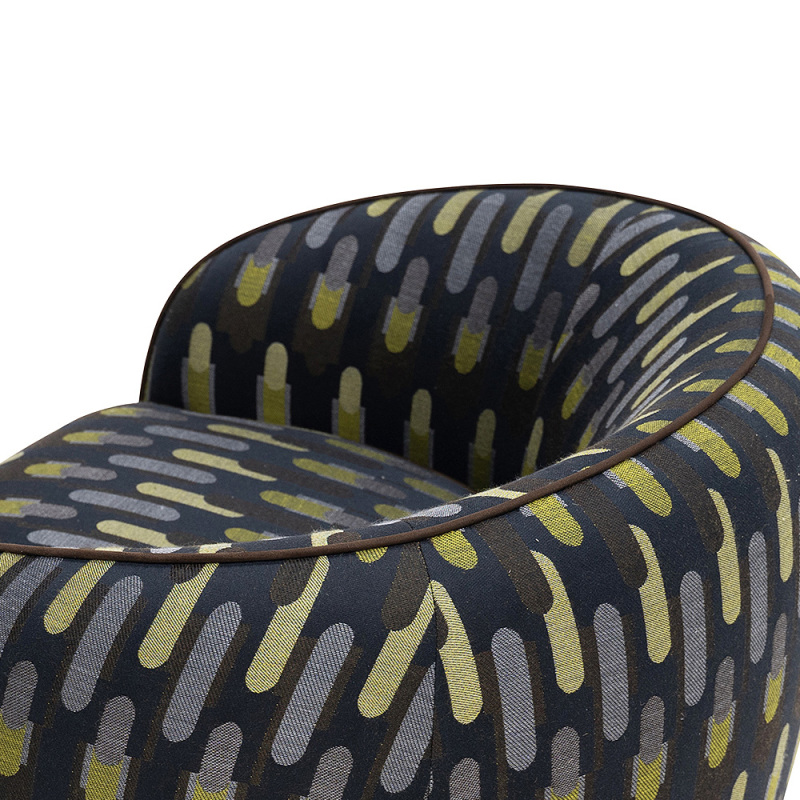Modern Curved Lounge Chair with Upholstered Seat and Wooden Base