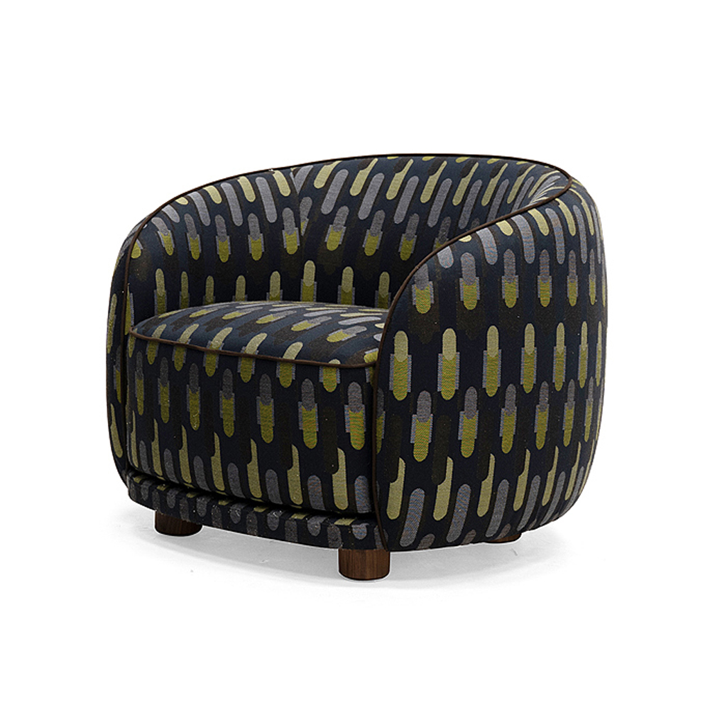Modern Curved Lounge Chair with Upholstered Seat and Wooden Base