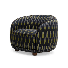 Modern Curved Lounge Chair with Upholstered Seat and Wooden Base