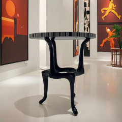 Modern Round Side Table with Wooden Top for Living Room