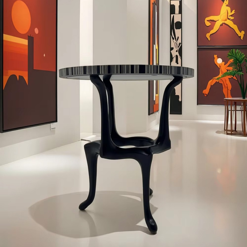 Modern Round Side Table with Wooden Top for Living Room