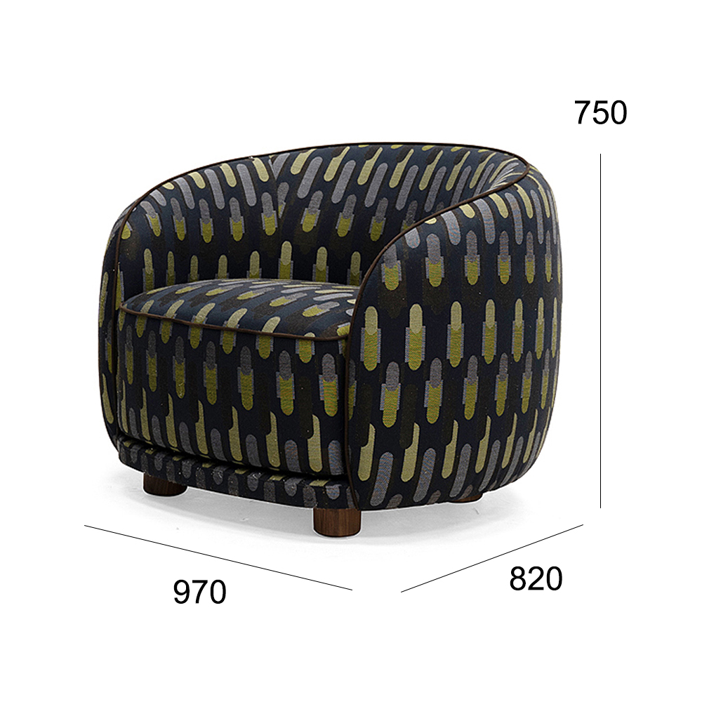 Modern Curved Lounge Chair with Upholstered Seat and Wooden Base