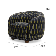 Modern Curved Lounge Chair with Upholstered Seat and Wooden Base