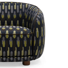Modern Curved Lounge Chair with Upholstered Seat and Wooden Base