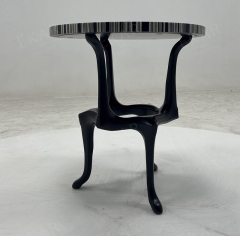 Modern Round Side Table with Wooden Top for Living Room