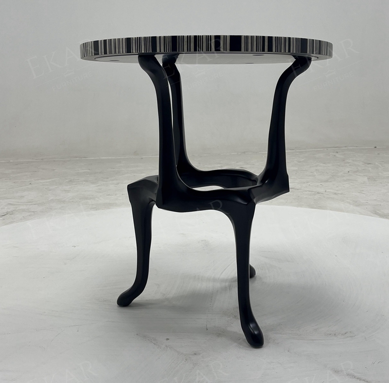 Modern Round Side Table with Wooden Top for Living Room
