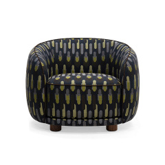 Modern Curved Lounge Chair with Upholstered Seat and Wooden Base