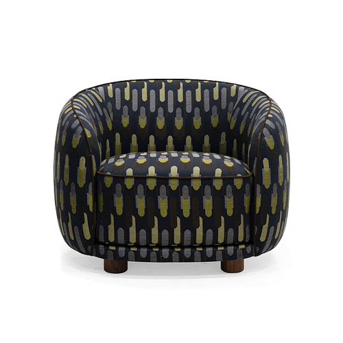 Modern Curved Lounge Chair with Upholstered Seat and Wooden Base