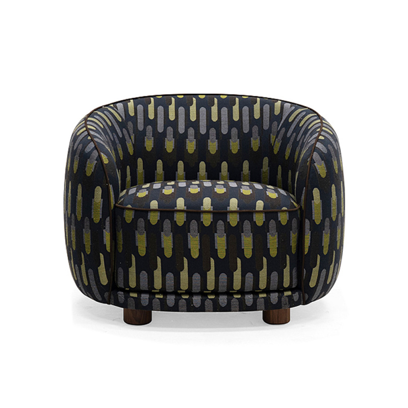 Modern Curved Lounge Chair with Upholstered Seat and Wooden Base