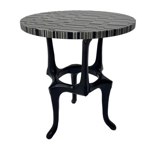 Modern Round Side Table with Wooden Top for Living Room
