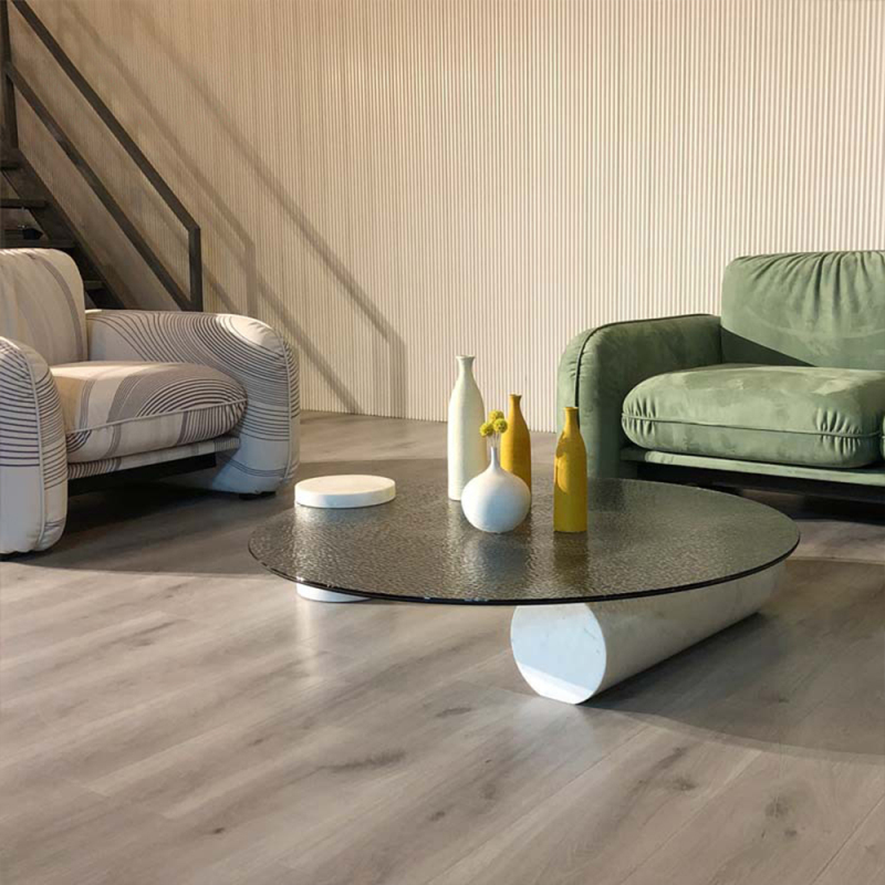 Minimalist Round Glass Coffee Table Stylish Living Room Accent