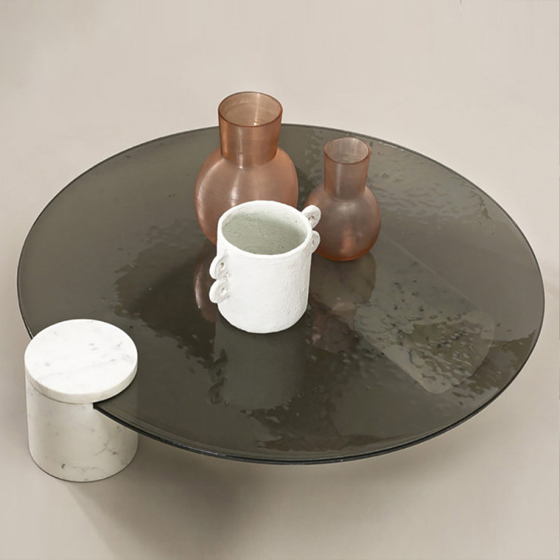 Minimalist Round Glass Coffee Table Stylish Living Room Accent