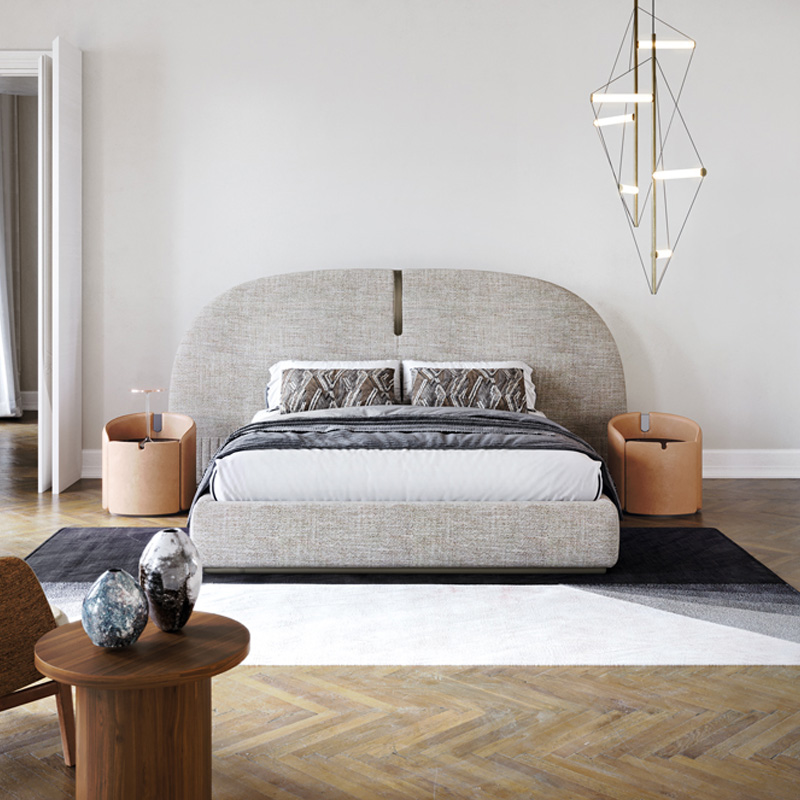 Customized Semi-Circular Widescreen Bed with Curved Corner Design, Light Luxury Bedroom Set