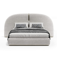 Customized Semi-Circular Widescreen Bed with Curved Corner Design, Light Luxury Bedroom Set