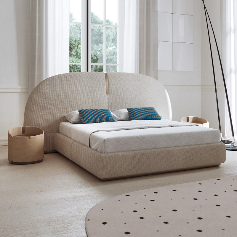 Customized Semi-Circular Widescreen Bed with Curved Corner Design, Light Luxury Bedroom Set