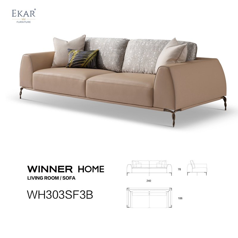Italian elegant design sofa modern leather 3 seater living room sofa WH303SF3B