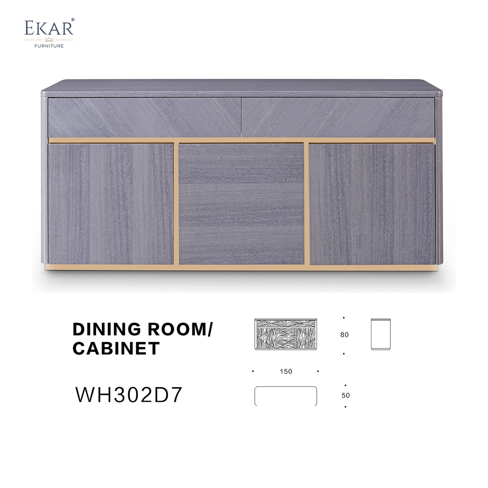 Modern style solid wood storage sideboard with inlaid gold edges