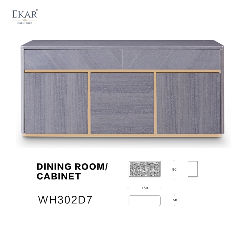 Modern style solid wood storage sideboard with inlaid gold edges