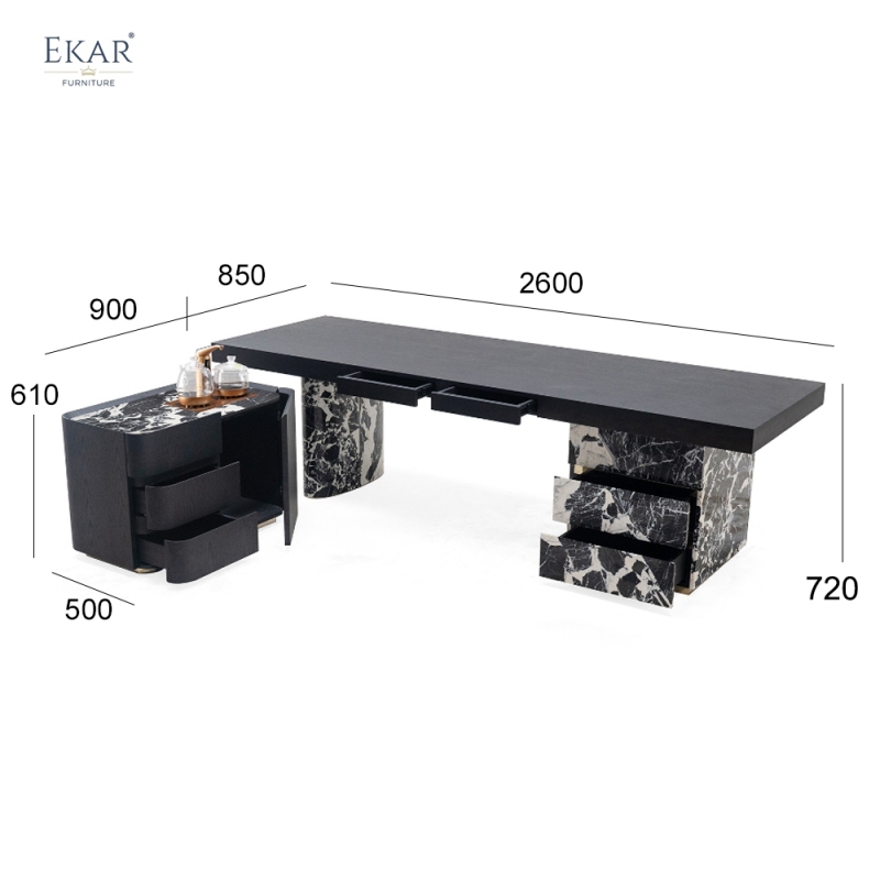 Modern Marble Tea Table with Metal Frame for Living Room