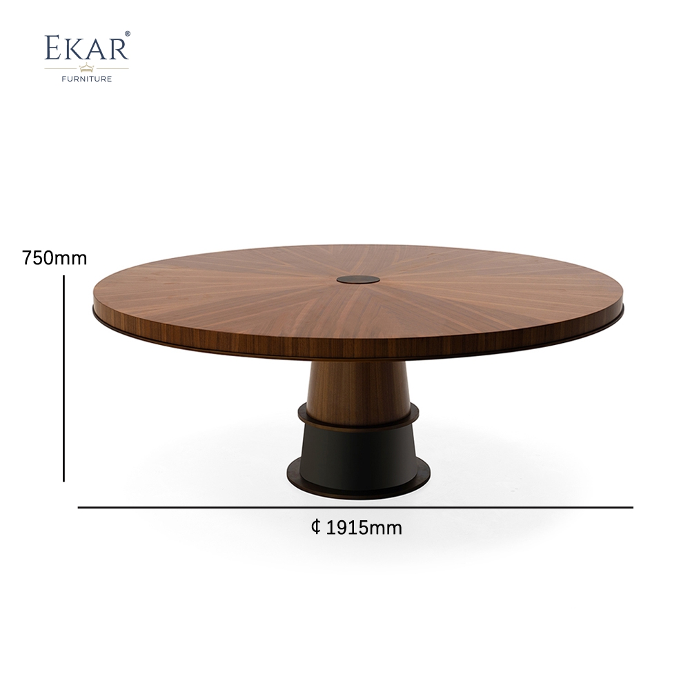 EKAR FURNITURE Modern Round Solid Wood Dining Table with Metal Trim