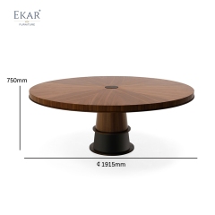 EKAR FURNITURE Modern Round Solid Wood Dining Table with Metal Trim