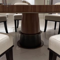 EKAR FURNITURE Modern Round Solid Wood Dining Table with Metal Trim