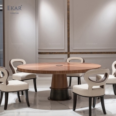 EKAR FURNITURE Modern Round Solid Wood Dining Table with Metal Trim