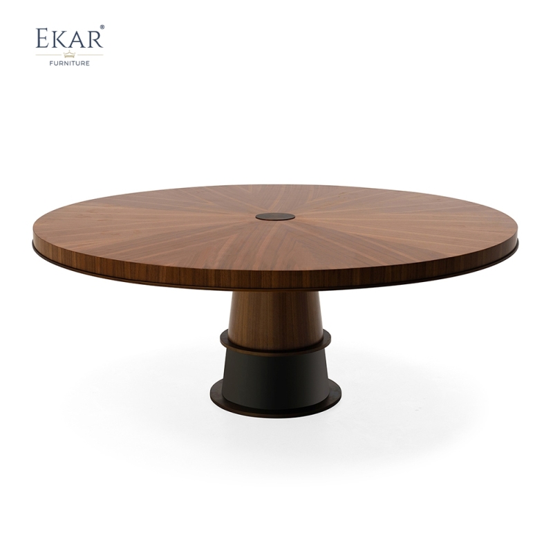 EKAR FURNITURE Modern Round Solid Wood Dining Table with Metal Trim