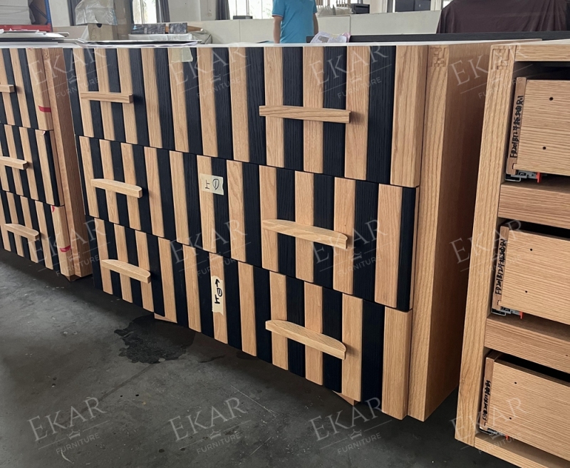 Modern Asymmetrical Stripe Hallway Cabinet – Unique Design with Ample Storage