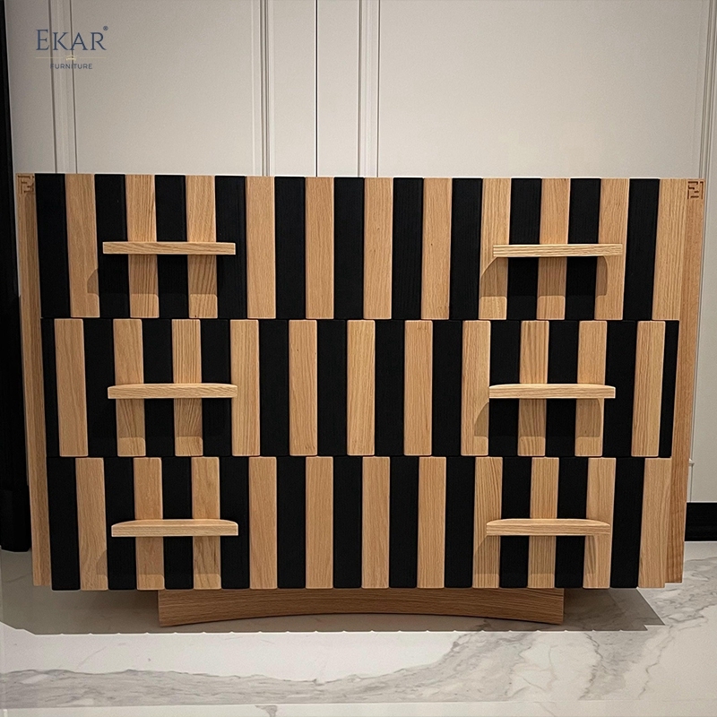 Modern Asymmetrical Stripe Hallway Cabinet – Unique Design with Ample Storage