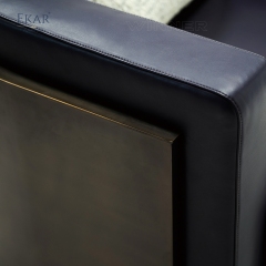 Modern Leather & Solid Wood Lounge Chair with Brass Accents and Ergonomic Design