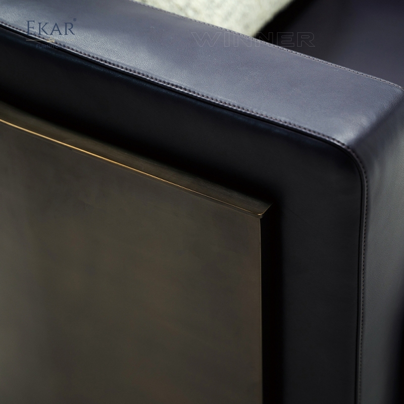 Modern Leather & Solid Wood Lounge Chair with Brass Accents and Ergonomic Design