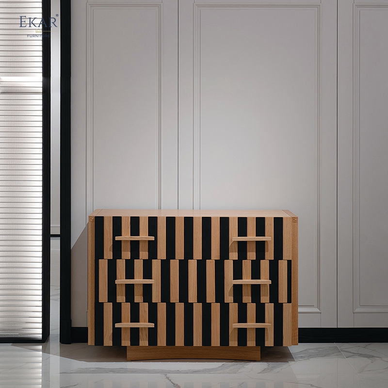 Modern Asymmetrical Stripe Hallway Cabinet – Unique Design with Ample Storage
