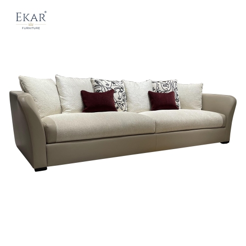 Preluxury Leather &amp; Linen Blend Sofa with Modular Design