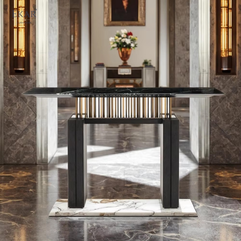 EKAR Modern Walnut & Marble Console Table D-GTGT-08