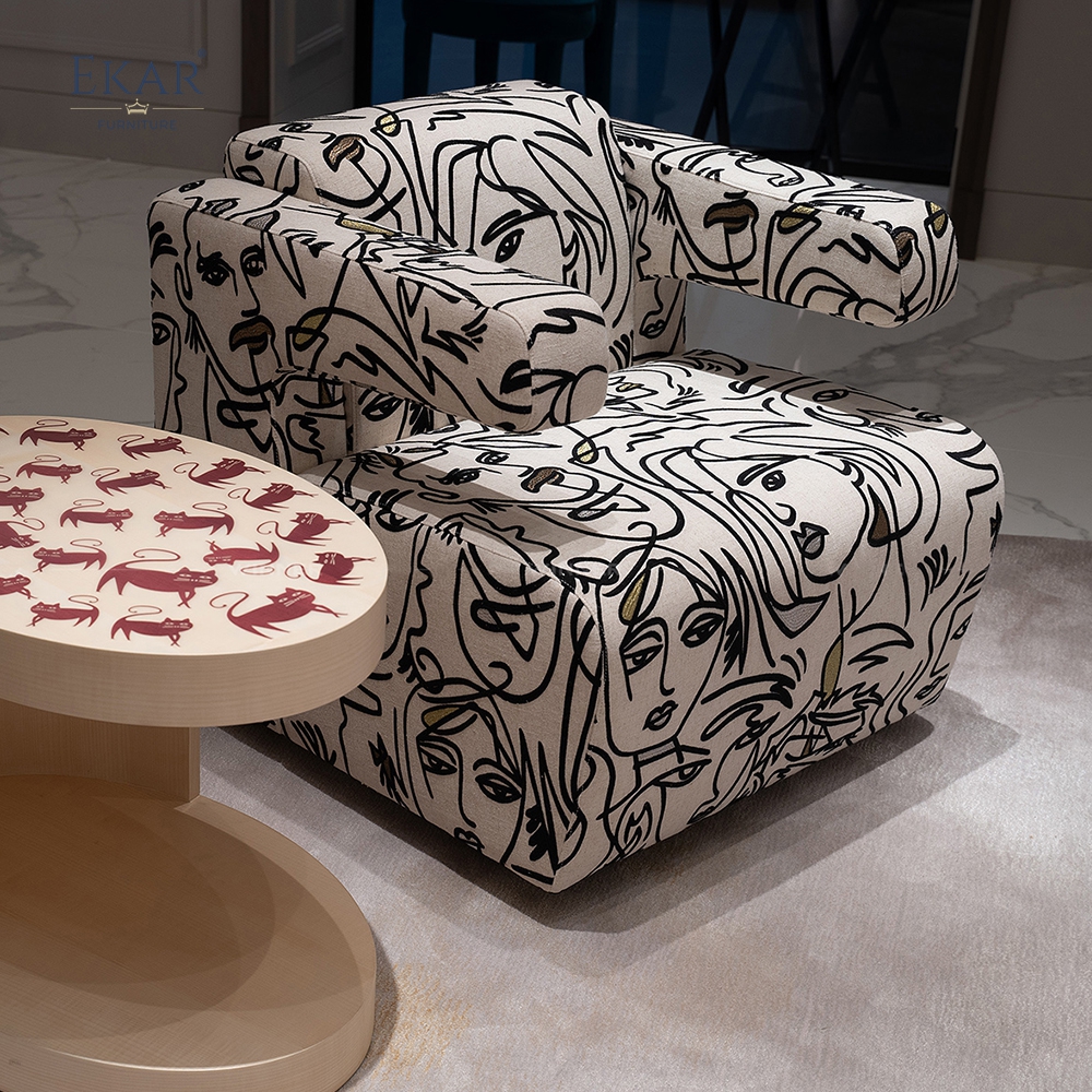 EKAR FURNITURE Luxury Knit Fabric & Linen Accent Chair with Textured Weave Design