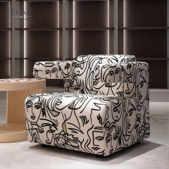 EKAR FURNITURE Luxury Knit Fabric & Linen Accent Chair with Textured Weave Design